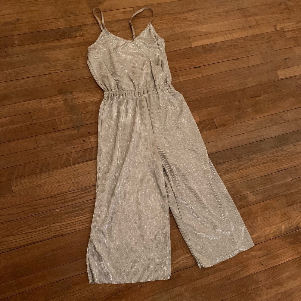 Metallic silver jumpsuit romper